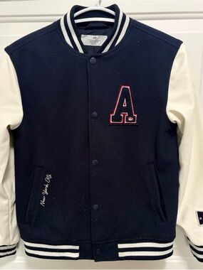 H&M Navy and White Letterman Jacket with 'A' Patch